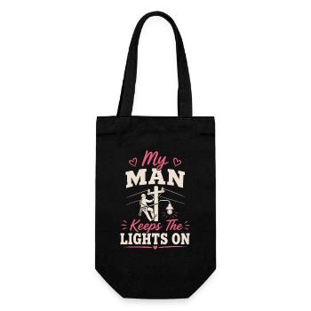 My husband is a lineman electrician - Gift Bag for Bottles - black - Front