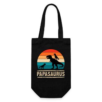 Papasaurus Dino Retro Sunset - Geschenkbeutel für Flaschen - Schwarz - Vorne