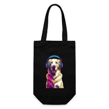 Golden Retriever avec des écouteurs - Sac à bouteille - noir - Devant