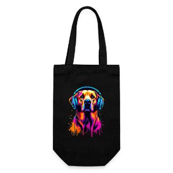 Golden Retriever avec des écouteurs - Sac à bouteille - noir - Devant