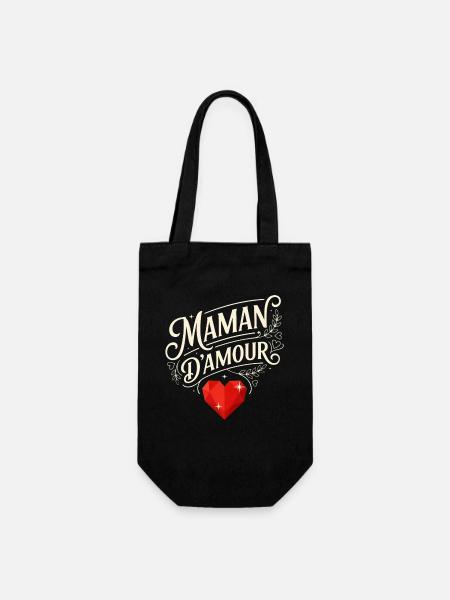 Maman D'amour Typographie Cœur Rouge - Sac à bouteille - noir