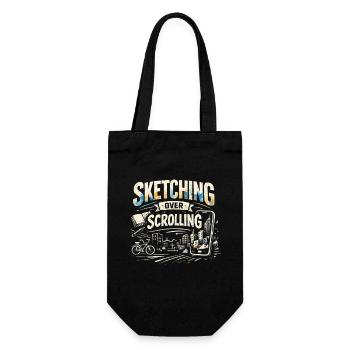 Skizzieren statt Scrollen | Urban Sketching - Geschenkbeutel für Flaschen - Schwarz - Vorne