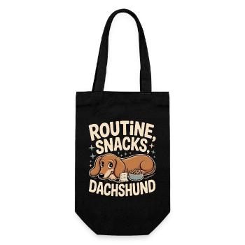 Routine Snacks Dackel - Geschenkbeutel für Flaschen - Schwarz - Vorne