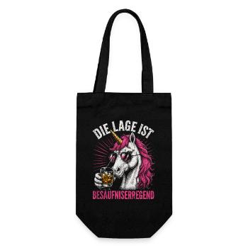 Pinkes Einhorn mit Drink - Geschenkbeutel für Flaschen - Schwarz - Vorne