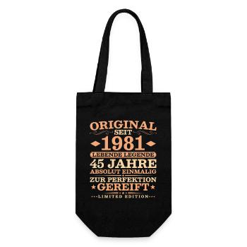 1981 Jahrgang 45 Jahre Absolut Einmalig - Geschenkbeutel für Flaschen - Schwarz - Vorne