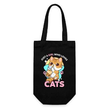Kawaii-Katze trinkt Milchshake - Geschenkbeutel für Flaschen - Schwarz - Vorne