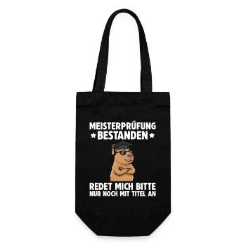 Meisterprüfung bestanden – Mit Titel anreden - Geschenkbeutel für Flaschen - Schwarz - Vorne