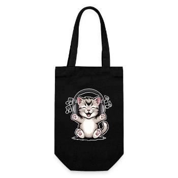 Katze Musik  - Geschenkbeutel für Flaschen - Schwarz - Vorne