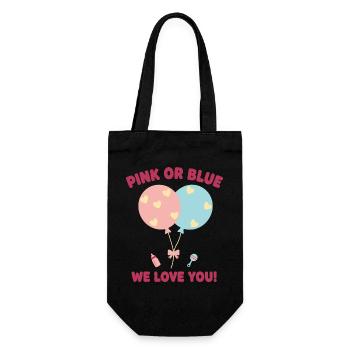 Geschlechterenthüllung Pink oder Blau Wir lieben dich Babyparty - Geschenkbeutel für Flaschen - Schwarz - Vorne