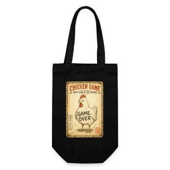 Chicken Game, Feiglingsspiel, Lustiges Huhn - Geschenkbeutel für Flaschen - Schwarz - Vorne