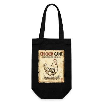 Chicken Game, Feiglingsspiel, Lustiges Huhn - Geschenkbeutel für Flaschen - Schwarz - Vorne