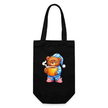 Sleeping bear in pajamas with coffee - Gift Bag for Bottles - black - Front