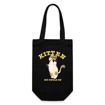 Kitten My Swole On Lustiges Fitnesskatze Heben-Geschenk - Geschenkbeutel für Flaschen - Schwarz - Vorne