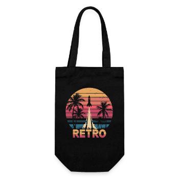 Retro Space Rocket Sonnenuntergang mit Palmen - Geschenkbeutel für Flaschen - Schwarz - Vorne