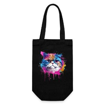 Éclaboussures colorées Visage de chat exotique à poil court - Sac à bouteille - noir - Devant