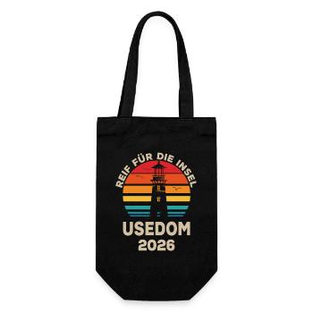 Usedom 2026 Retro Insel-Logo - Geschenkbeutel für Flaschen - Schwarz - Vorne
