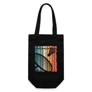 Retro Druck mit Badminton Schläger und Federball - Geschenkbeutel für Flaschen - Schwarz - Vorne