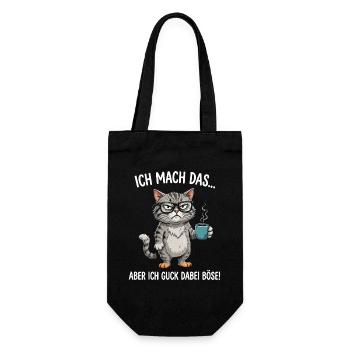 Grimmige Kaffee-Katze - Geschenkbeutel für Flaschen - Schwarz - Vorne