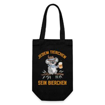 Jedem Tierchen sein Bierchen Koala Bär trinkt Bier - Geschenkbeutel für Flaschen - Schwarz - Vorne