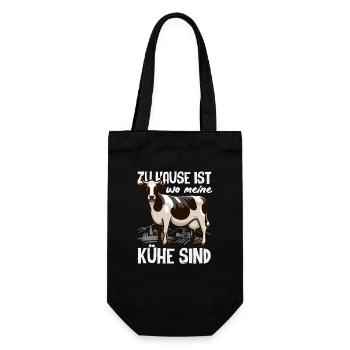 Zu Hause Ist Wo Meine Kühe Sind Bauer Landwirt - Geschenkbeutel für Flaschen - Schwarz - Vorne