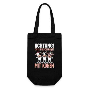 Achtung Diese Person Redet Mit Kühen Bauer Kuh - Geschenkbeutel für Flaschen - Schwarz - Vorne