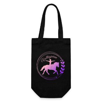 Voltigieren Grundsitz – Geschenk für Voltigierer - Geschenkbeutel für Flaschen - Schwarz - Vorne