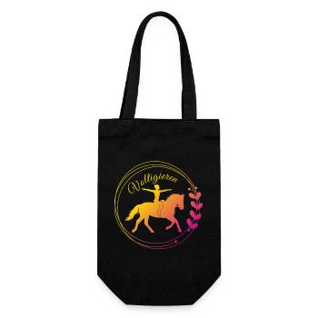 Voltigieren Grundsitz – Geschenk für Voltigierer - Geschenkbeutel für Flaschen - Schwarz - Vorne