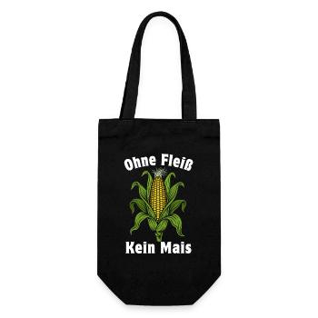 Ohne Fleiß kein Mais | Maiskolben mit Blättern - Geschenkbeutel für Flaschen - Schwarz - Vorne