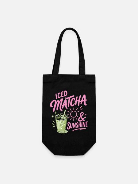 Iced Matcha Sunshine - Sommergetränk - Geschenkbeutel für Flaschen - Schwarz