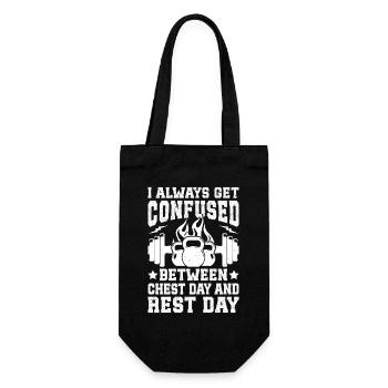 Gym Junkies Confused Chest Day & Rest Day - Geschenkbeutel für Flaschen - Schwarz - Vorne