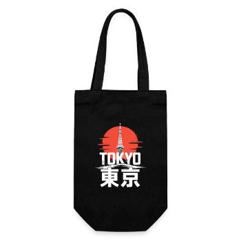  Tokyo 東京 Japan Skyline Mit Tokyo Tower Und Rotem - Geschenkbeutel für Flaschen - Schwarz - Vorne