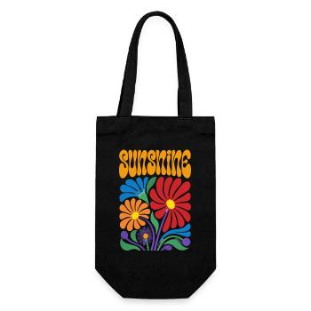 Sunshine Blumen 70er Jahre Retro - Geschenkbeutel für Flaschen - Schwarz - Vorne