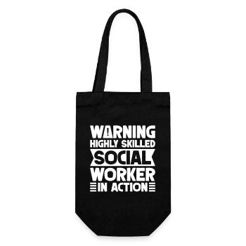 Social Worker Quote Warning In Action Social Work - Geschenkbeutel für Flaschen - Schwarz - Vorne