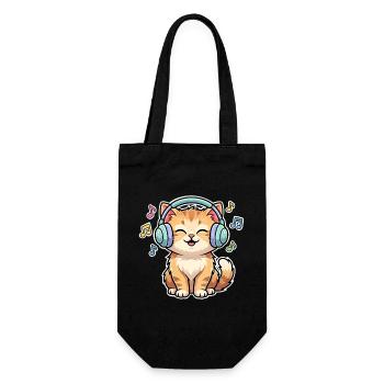 Cat Singing Listening to Music - Gift Bag for Bottles - black - Front