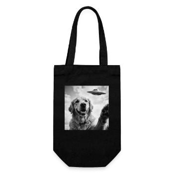 Funny Golden Retriever Dog with UFO Alien - Gift Bag for Bottles - black - Front