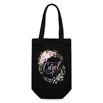 Carol Floraler Kranz mit Schrift - Geschenkbeutel für Flaschen - Schwarz - Vorne