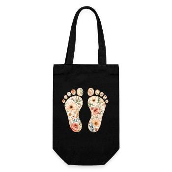 Baby Füße aus Blumen- personalisierbar - Geschenkbeutel für Flaschen - Schwarz - Vorne
