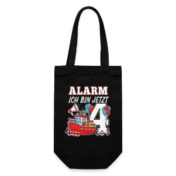Alarm Ich Bin Jetzt 4 Feuerwehr Geburtstag - Geschenkbeutel für Flaschen - Schwarz - Vorne