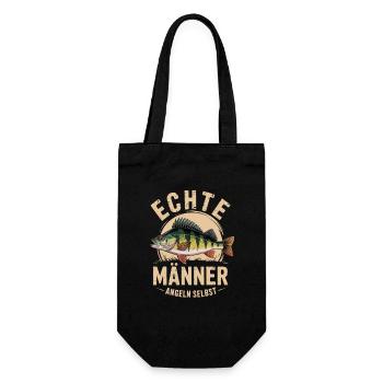  Echte Männer Angeln Selbst Lustiger Angler Spruch - Geschenkbeutel für Flaschen - Schwarz - Vorne