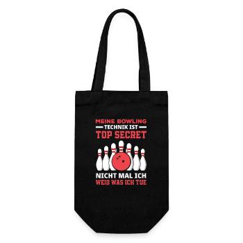 Bowling Technik Top Secret Spruch - Geschenkbeutel für Flaschen - Schwarz - Vorne