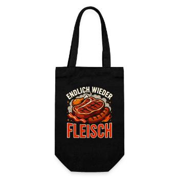 Endlich Wieder Fleisch Grillen BBQ Steak Wurst - Geschenkbeutel für Flaschen - Schwarz - Vorne
