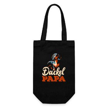 Dackel Papa Hundebesitzer - Geschenkbeutel für Flaschen - Schwarz - Vorne