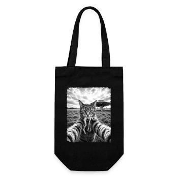 Funny Cat Selfie with Alien and UFO - Gift Bag for Bottles - black - Front