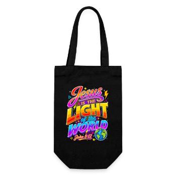 Jesus Light World VBS Johannes 8,12 - Geschenkbeutel für Flaschen - Schwarz - Vorne