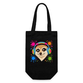 Meerkat with colorful music headphones - Gift Bag for Bottles - black - Front