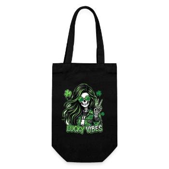 Lucky Vibes Skelett mit Grünem Look - Geschenkbeutel für Flaschen - Schwarz - Vorne