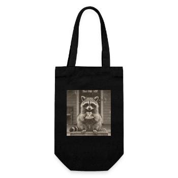 Raccoon mit Pizza im Retro-Look - Geschenkbeutel für Flaschen - Schwarz - Vorne