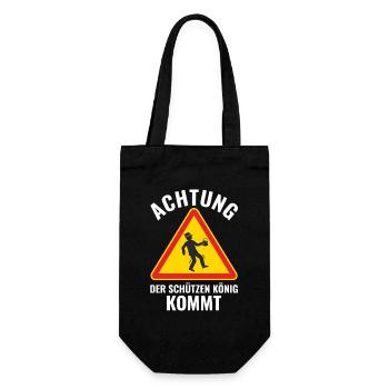 Achtung: Schützen König kommt - Geschenkbeutel für Flaschen - Schwarz - Vorne