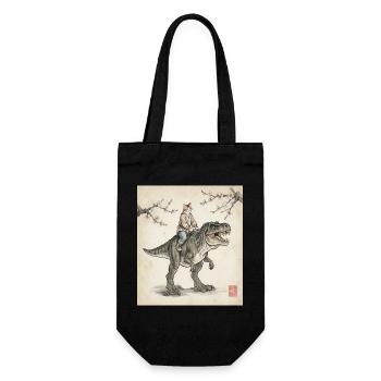 Katze mit Dino Kirschblüten Japan japanische Kunst - Geschenkbeutel für Flaschen - Schwarz - Vorne