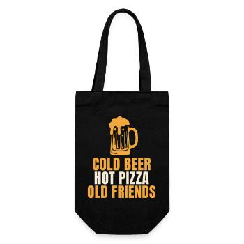 Cold Beer Hot Pizza Old Friends Spruch - Geschenkbeutel für Flaschen - Schwarz - Vorne